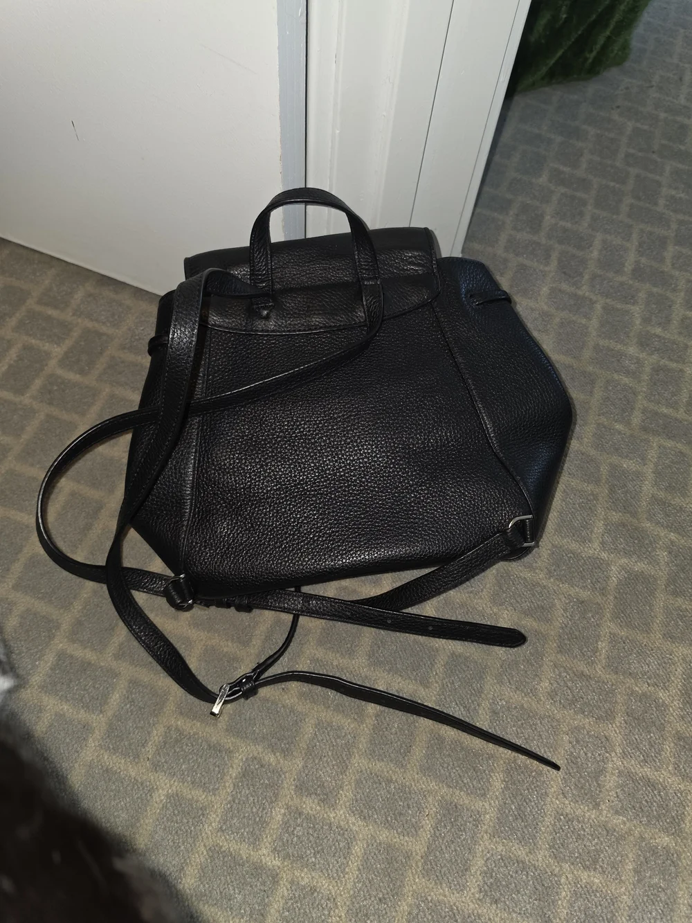 kate spade Black Pebbled Leather Drawstring Backpack